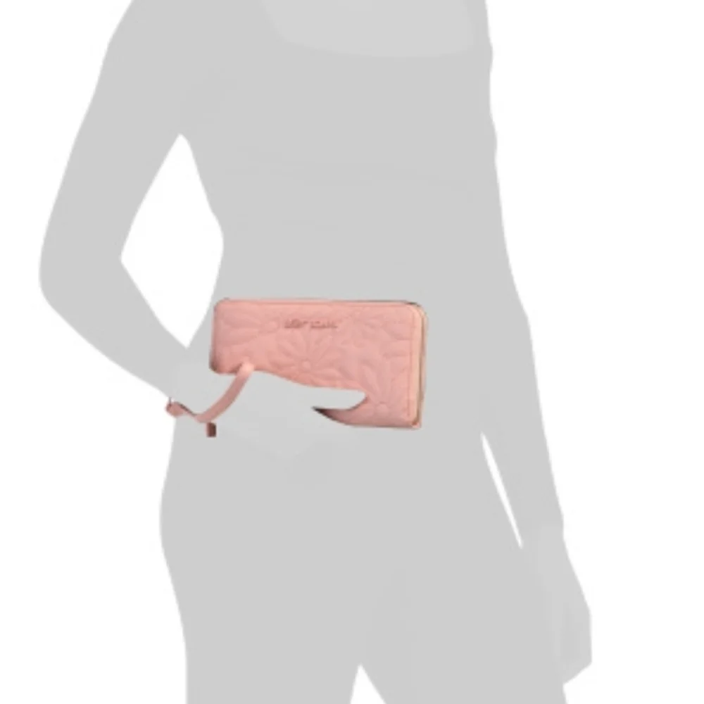 💜▪️Betsey Johnson ▪️ Quilted Flowers Coral Pink Zip All Around Wristlet Wallet